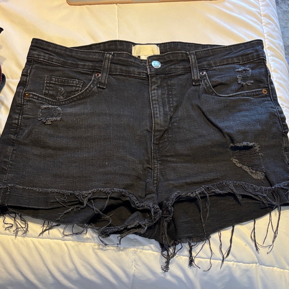 H&M Black Distressed Denim Shorts
